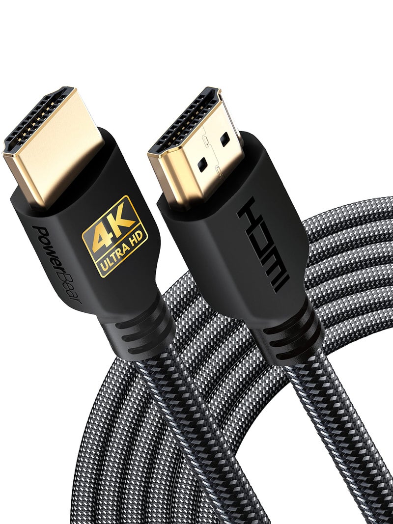 PowerBear كابل HDMI 4K من باور بير 20 قدم | كابل HDMI طويل، نايلون مضفر وموصلات ذهبية، 4K @ 60Hz، Ultra HD، 2K، 1080P، ARC وتصنيف CL3 | للابتوب، الشاشة، PS5، PS4، Xbox One، Fire TV، والمزيد - Image 1